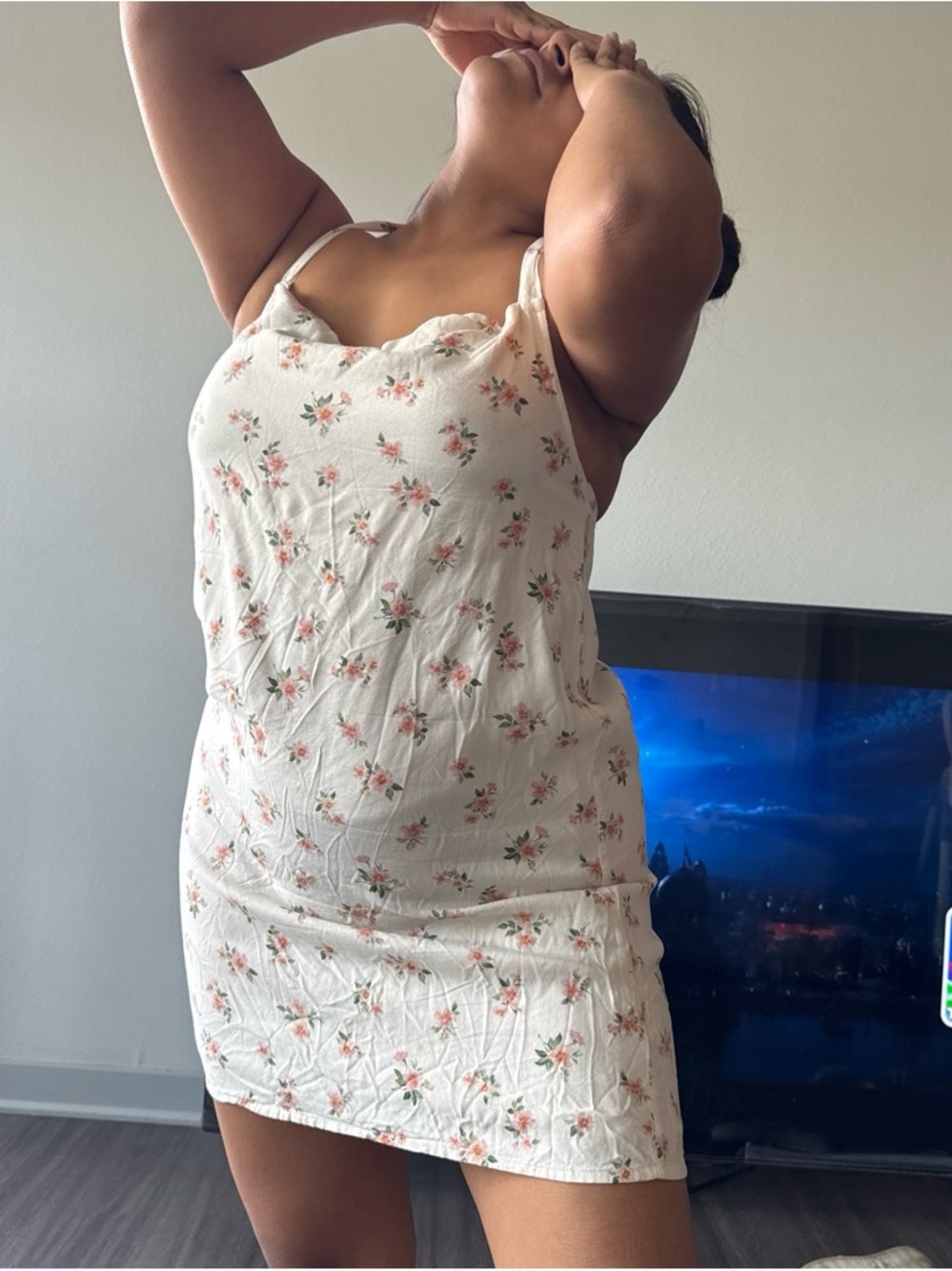 American Eagle Outfitters Cream Floral Mini Dress with Pink Accents